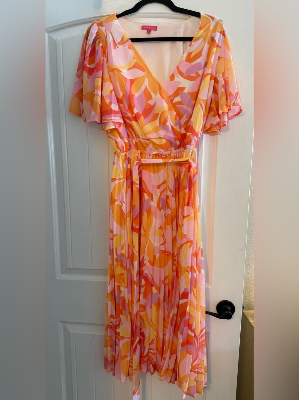 Flying Tomato Pink & Orange Pleated Midi Dress | Large